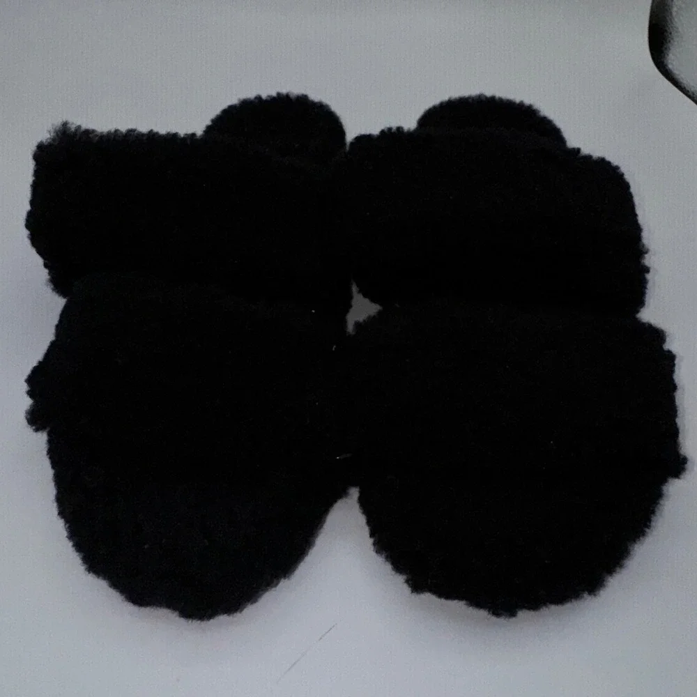 EILEEN FISHER Shoes Womens 7.5 Dello‎ Shearling Slide Sandal Black Lamb Fur Slip - Picture 5 of 13